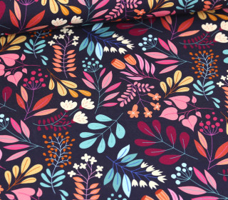 Bio-Sommersweat - French Terry - Leaves - Glossy - Stahlblau - Hamburger Liebe