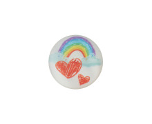 1 Polyesterknopf - Rund - 15mm - Öse - Kinder - Regenbogen & Herz - Weiß