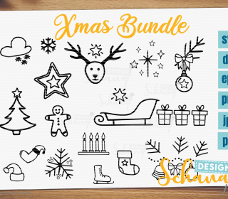 Weihnachtsmotive Xmas Doodle Set für Weihnachtskarten Bügelbild usw. SVG dxf png pdf eps jpg Digistamp Silhouetten Weihnachtsdeko Motive