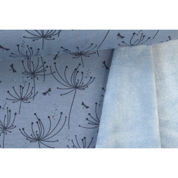 Alpenfleece Doubleface Blumen Libellen Taubenblau