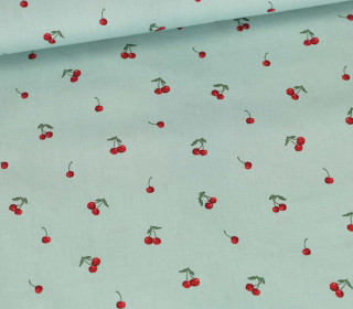 Beschichtete Baumwolle - Little Cherries - Pastelltürkis