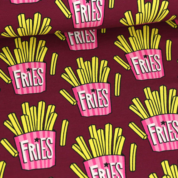 Bio-Sommersweat - French Terry - OMG Fries - Classics - Bordeaux - Hamburger Liebe