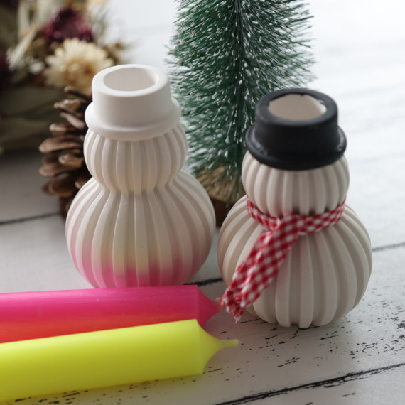 Silikon - Gießform - Schneemann Kerzenständer - mit Rillen - Streifen - Weihnachten