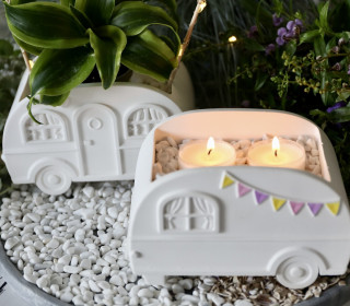 Silikon - Gießform - Camper - Wohnwagen - Blumenvase - Set - mit Manschette und Klammern - vielfältig nutzbar