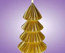 LED-Tanne mit 3D Flamme - Gold - Wachsoptik - 26cm - mit Timer Funktion - warmes Licht