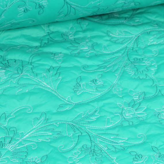 Quilt - Wattiert - Matt Glanz - Bestickt - Floral - Türkisgrün