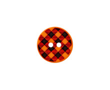 1 Polyesterknopf - Rund - 23mm - 2 Löcher - Vichy-Karo - Orange