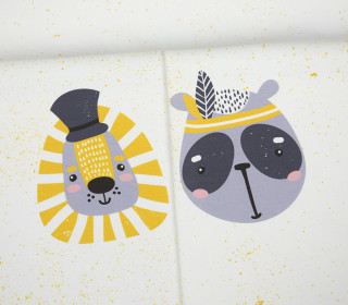 Sommersweat - Bio Qualität - Paneel - Sprinkle Buddies - Löwe und Panda - gelb - weiß - abby and me 