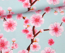 Jersey - Cherry Blossom - Kirschblüten - Pastellblau - Bio-Qualität - abby and me