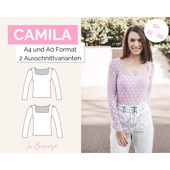 Jerseyshirt CAMILA, PDF Schnittmuster Damen, Gr. 32 bis 50