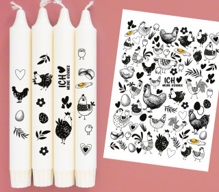 DIN A4 - Tattoofolie - Ich liebe meine Hühner - für Kerzen / Keramik - Hühnerliebe