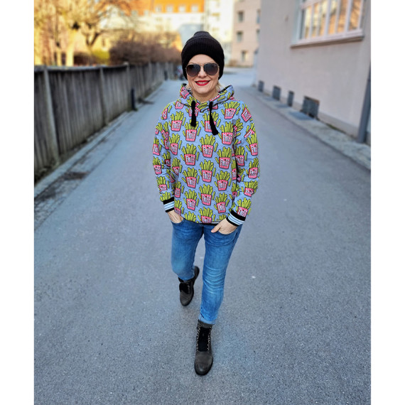 Bio-Sommersweat - French Terry - OMG Fries - Classics - Grau Meliert - Hamburger Liebe