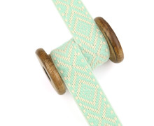 1 Meter Weiches Gurtband  - 30mm - Weboptik - Rautenmuster - Warmweiß/Mint
