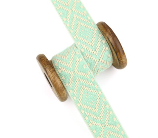 1 Meter Weiches Gurtband  - 30mm - Weboptik - Rautenmuster - Warmweiß/Mint