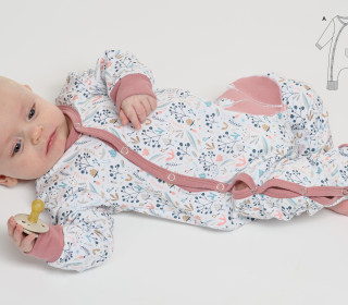 Baby Strampler LISA mit durchgehender Knopfleiste und Bündchen Größen 50-104 Schnittmuster ebook pdf von Patternforkids