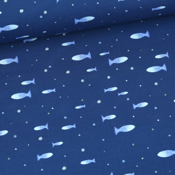Jersey - Fische - Aquarell - Jeansblau