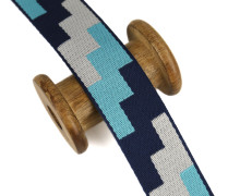 1 Meter Gurtband - 38mm - Stufenmuster - Hellblau/Dunkelblau