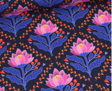 Bio-Sommersweat - French Terry - Lotus Royal - Queen Of Hearts - Stahlblau - Hamburger Liebe