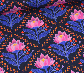 Bio-Sommersweat - French Terry - Lotus Royal - Queen Of Hearts - Stahlblau - Hamburger Liebe