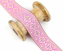 1 Meter Zierband - Dekoband - Jacquardband -  35mm - Goldene Blumen - Rosa