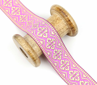 1 Meter Zierband - Dekoband - Jacquardband -  35mm - Goldene Blumen - Rosa