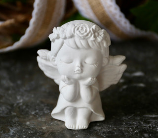 Silikon - Gießform - Engelchen mit Blumenkranz - auf Hände gestützt & Ohren sichtbar - Engelchen 3 - vielfältig nutzbar