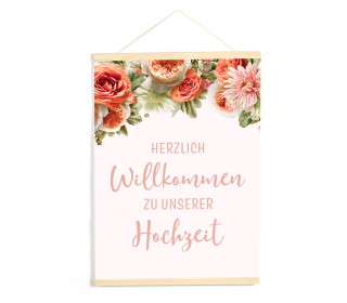 DIY-Stoffposter - Hochzeit - Herzlich Willkommen - Blumen - Apricot