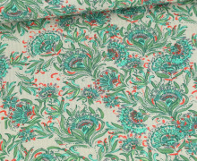 Baumwolle - Webware - Vintage - Blumenranken - Beige/Grün
