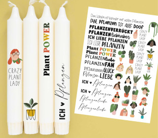 DIN A4 - Kerzen-Tattoofolie - Crazy Plant Lady - für Kerzen / Keramik