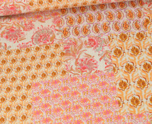 Baumwolle - Webware - Vintage - Blumen Mix - Beige/Rosa/Orange