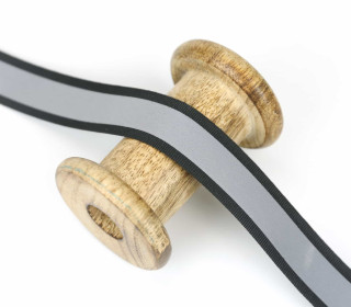 1 Meter Reflektorband - Zierband - Dekoband - 25 mm - Reflektierend - Silber/Schwarz