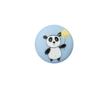 1 Polyesterknopf - Rund - 15mm - Öse - Kinder - Panda - Glanz - Hellblau