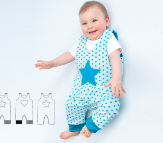 Baby Overall Schnittmuster pdf für Junge + Mädchen mit Strickbündchen, gefüttert und wendbar. Kinder Latzhose ALBERTO von Patternforkids Gr. 56 - 98