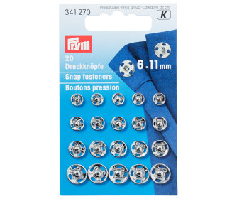 20 Annäh-Druckknöpfe - 6-11 mm - Sortiert - Prym - Silber