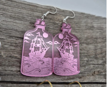 1 Paar Ohrringe - Buddelschiff - Flasche Schiff - Spiegel - leichte Acryl Ohrringe - Pink - Namensklang
