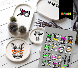 Neon Rub-On Sticker - Frohe Ostern - Hasen - Eyecatcher - Tante Henni Rubon - vielfältig nutzbar