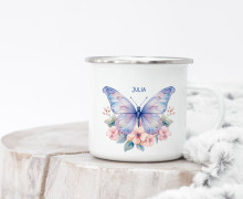 Emaille Becher - Butterfly - Flowers