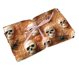1,3m Zuschnitt - French Terry - Spiders & Skulls - Rostorange