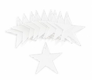 10 teiliges Acrylglasscheiben Set - Stern - 2mm Dicke - mit Loch zum Aufhängen - für DIY Projekte & Bastelarbeiten - Transparent