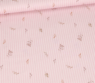 Baumwolle - Cretonne - Bedruckt - Streifen & Blätter - Rosa