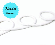 1m Hoodieband - Baumwollkordel - Uni - 8mm - Weiß