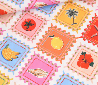 Outdoorstoff - Island Breeze - Colorful Stamps - Weiß - abby and amy