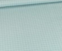 Baumwolle - Webware - Popeline - bedruckt - Karo - Pastelltürkis