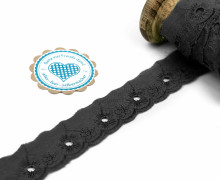 1m Spitzenborte - Bordüre - Stickerei - 25mm - Blümchen - Schwarz