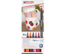 6er set Porzellan-Pinselstifte - Warme Farben - Pinselspitze 1-4mm - edding 4200
