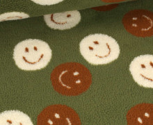 Teddystoff - Teddy Jacquard - Lachende Gesichter - Farngrün