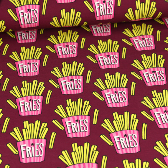 Bio-Sommersweat - French Terry - OMG Fries - Classics - Bordeaux - Hamburger Liebe