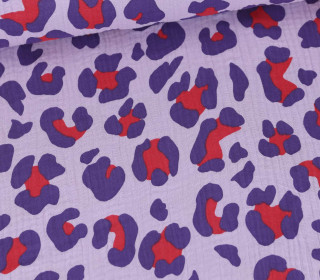 Musselin - Muslin - Double Gauze - Leo Multicolor - Schnuffeltuch - Windeltuch - Flieder/Dunkelrot