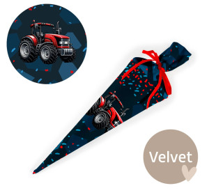 DIY-Nähset Schultüte - GESCHWISTERTÜTE - Roter Traktor - Schwarz - Velvet - abby and amy