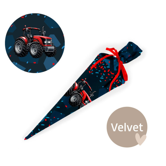 DIY-Nähset Schultüte - GESCHWISTERTÜTE - Roter Traktor - Schwarz - Velvet - abby and amy